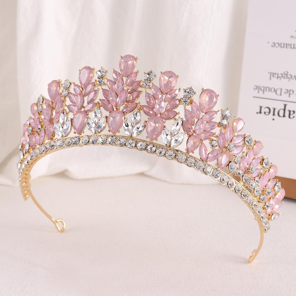 DIEZI Corona de Cristal Ópalo Verde Rosa Dulce Tocado Nupcial Accesorios para el Cabello Elegantes Tiaras de Reina Diademas para Vestido de Boda de Niñas