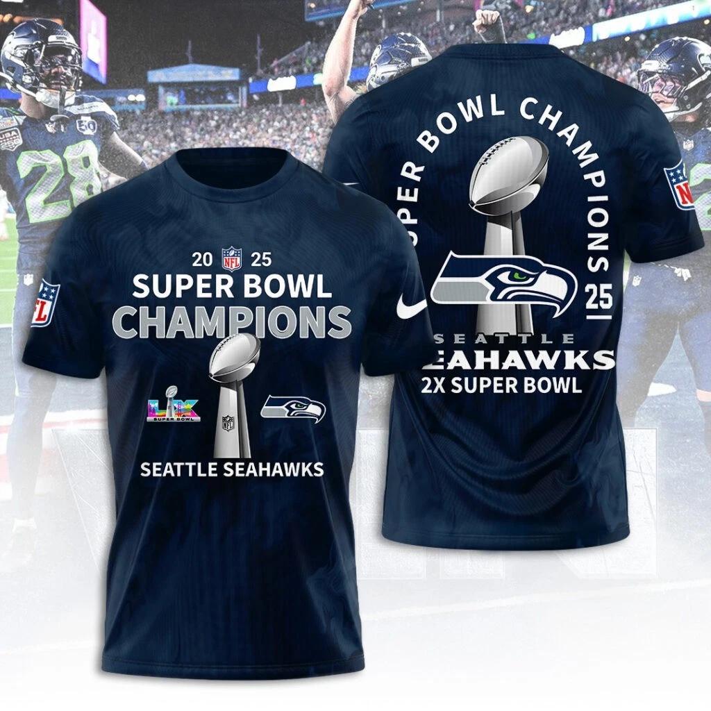 Seattle Seahawk 2025 Super 1Bowl LX Champions 3D Apparel Shirt S-5XL Style21 S