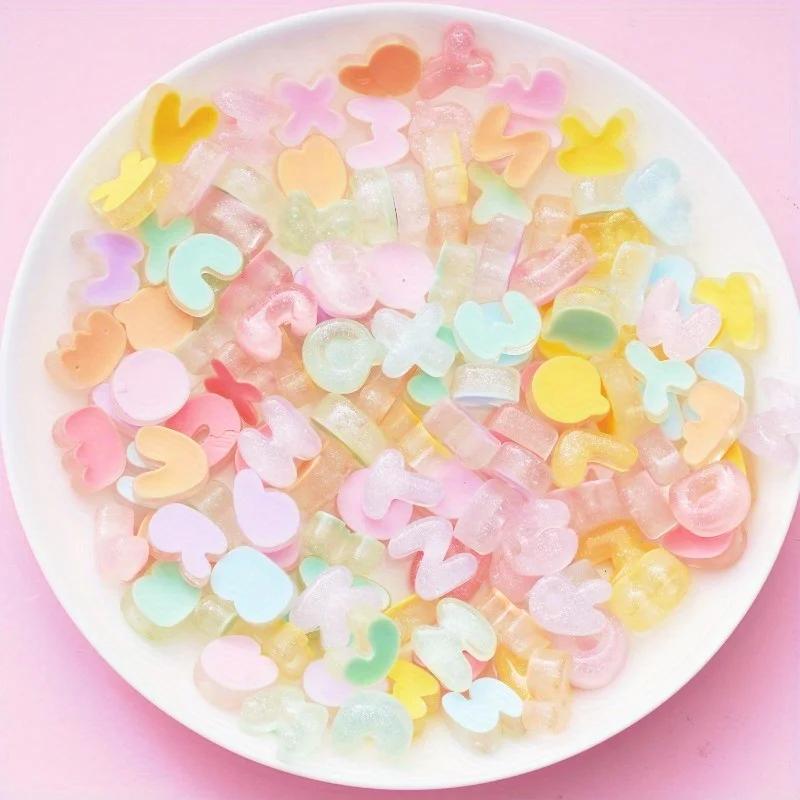50pcs Solid Random Color Letters Cute Cartoon Cream Glue Phone Case Resin Accessories Hair Clip DIY Jewelry Handmade