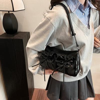 New Spring and Summer Trend Ballet Style Bow Pleated Armpit Bag Premium Texture Shoulder Messenger Bag