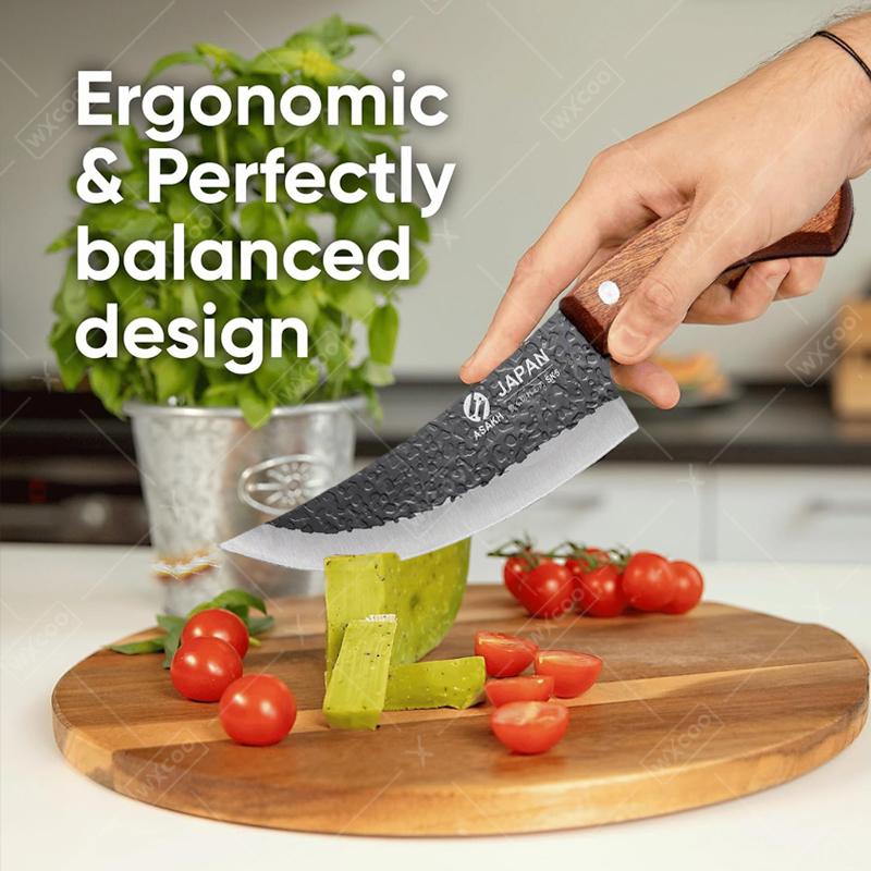 Hand Forged Butcher Knife Japanese Kitchen Knife Multipurpose Fruit Vegetable Cutting Stainless Steel Boning Knife Wooden Handle