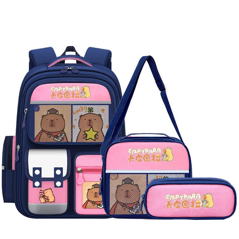 Capybara Schultaschen für Jungen Mädchen Grundschultasche Cartoon Schulrucksack Set Rucksack Bagpack Kinder Niedlich Kinder Büchertaschen