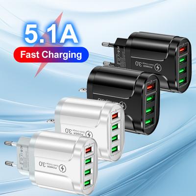 4portová USB nabíječka s rychlonabíječkou 5,1 A 48 W, adaptér pro telefon pro iPhone, Xiaomi, EU/US zástrčka, přenosná nástěnná mobilní rychlonabíječka