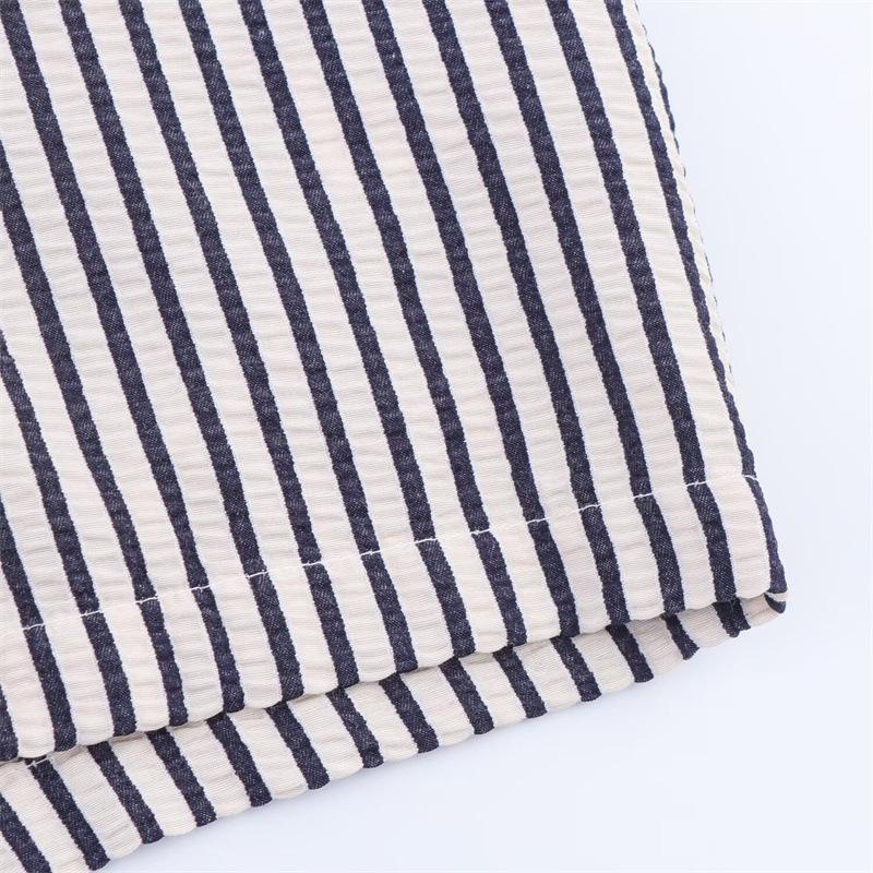 2025 Women's Autumn European & American Bow Striped Short-Sleeve Top 1165057