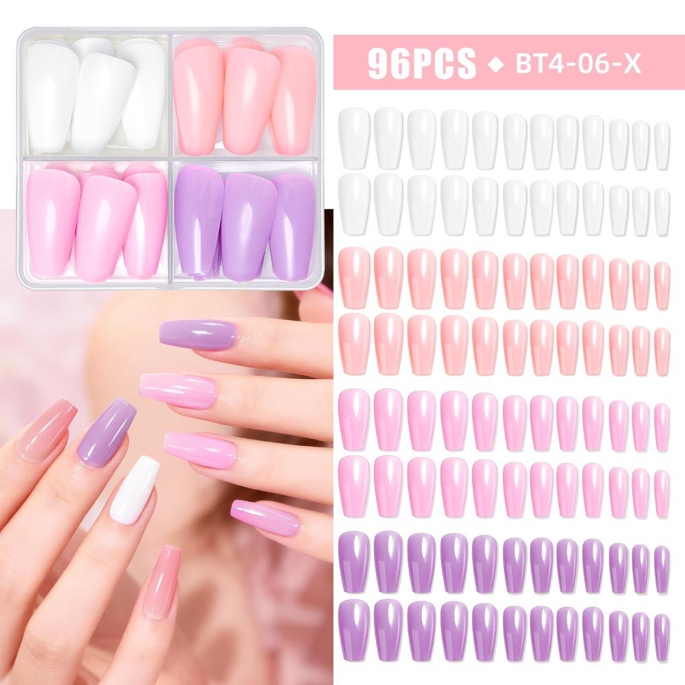 96pcs Coffin Ballet Full Cover Nail Tips Mix Color Fake Nials New Press on Nails Woman DIY Nail Art