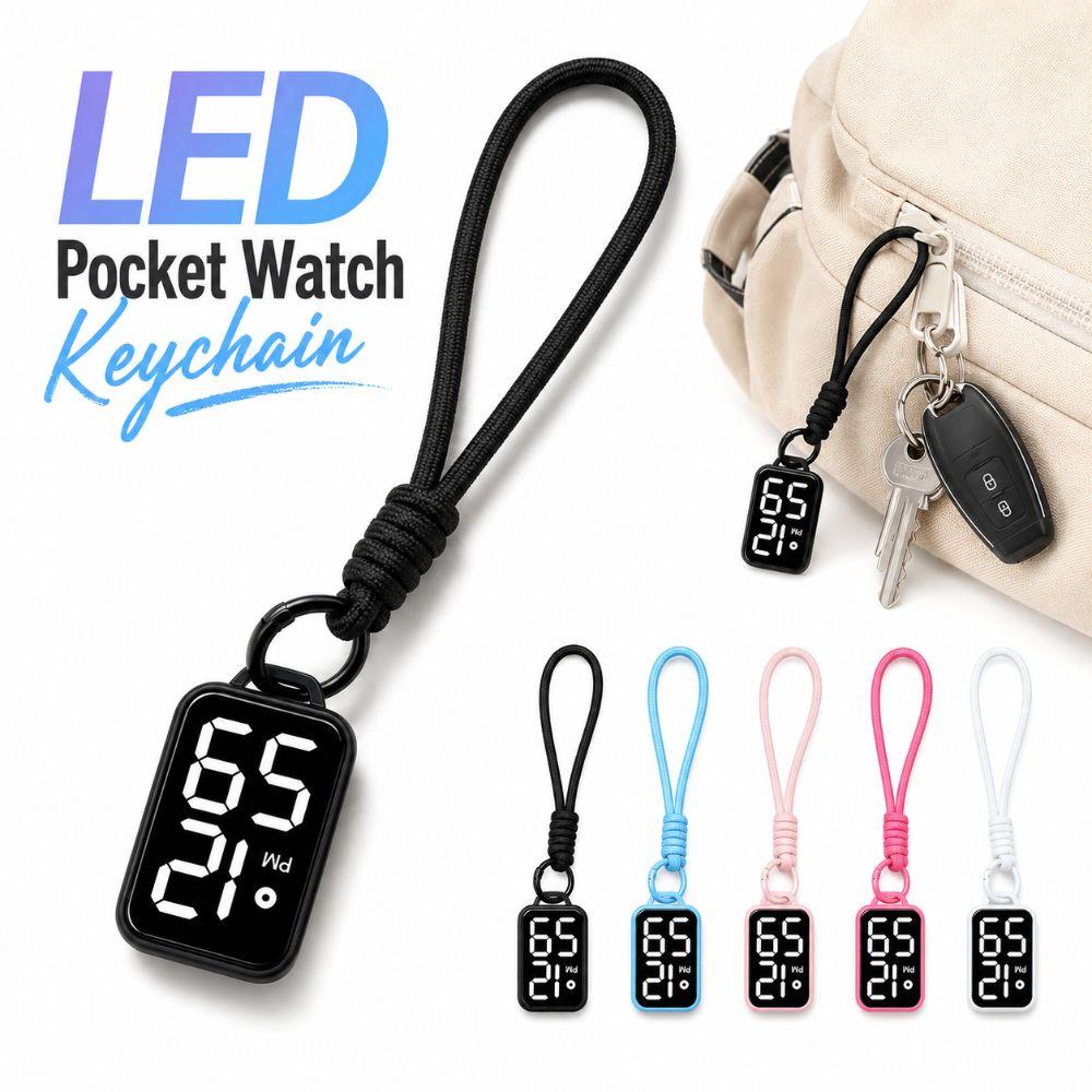 LED Pocket Watch Keychain Big Numbers Digital Watch Portable Electronic Hanging Watch  Kid Adult