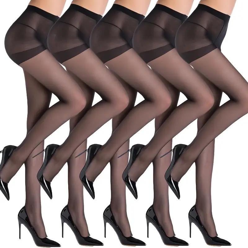 5 пар женских прозрачных колготок с высокой талией - 20 ден, смесь нейлона и спандекса, усиленный носок, машинная стирка, эластичная посадка
