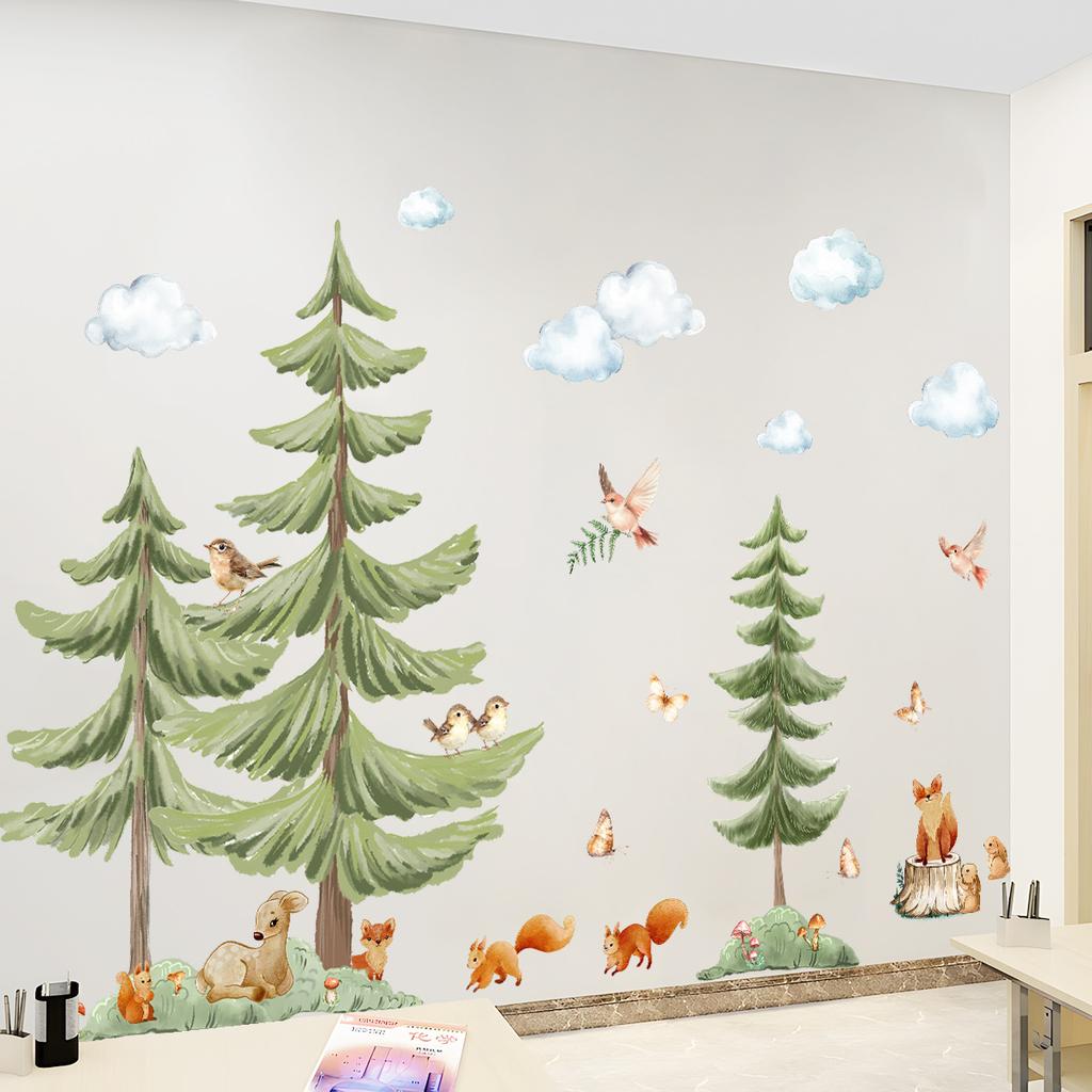 Forest Cloud Little Animals Wall Sticker Removable Background Decor for Living Room Home Decoration