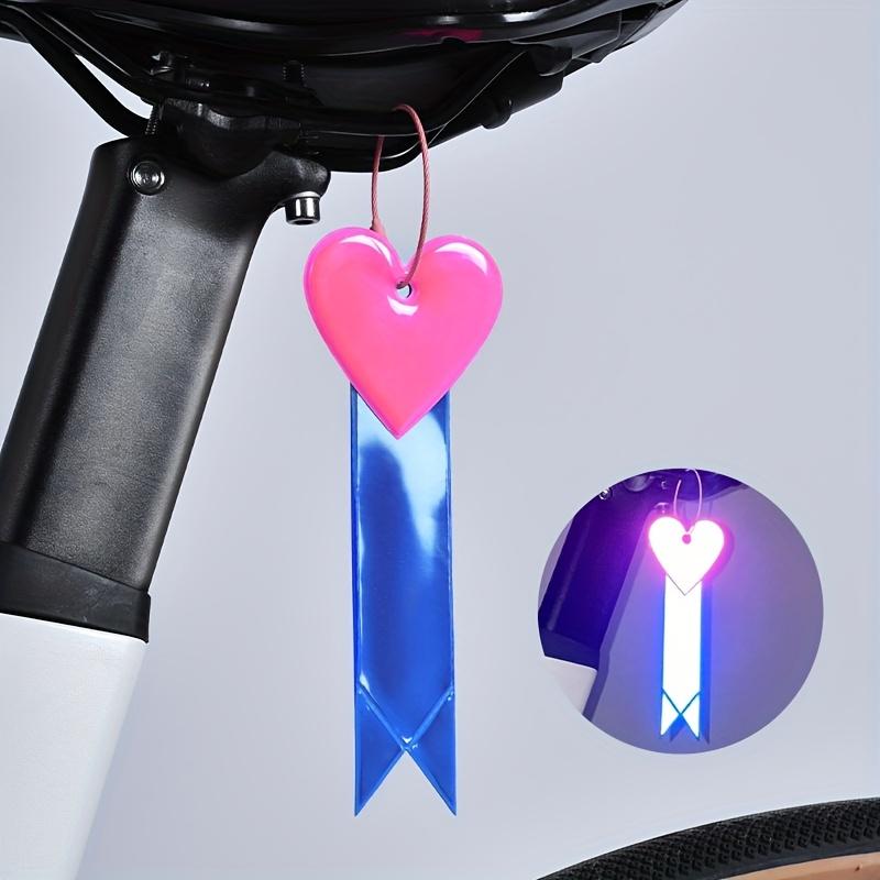 4pcs Bicycle Safety Flag with Heart-Shaped Reflective PVC Tail Light - White & Pink Cycling Accessory for Night Riding