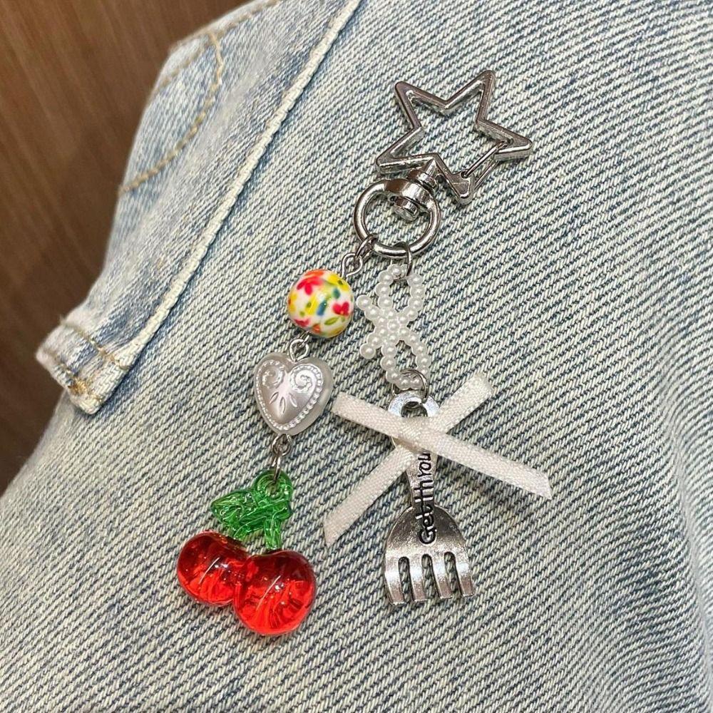 

Love Cherry Keychain Resin Keychain Bow Bag Pendant Unique Beads Heart Keychain Unisex style 5