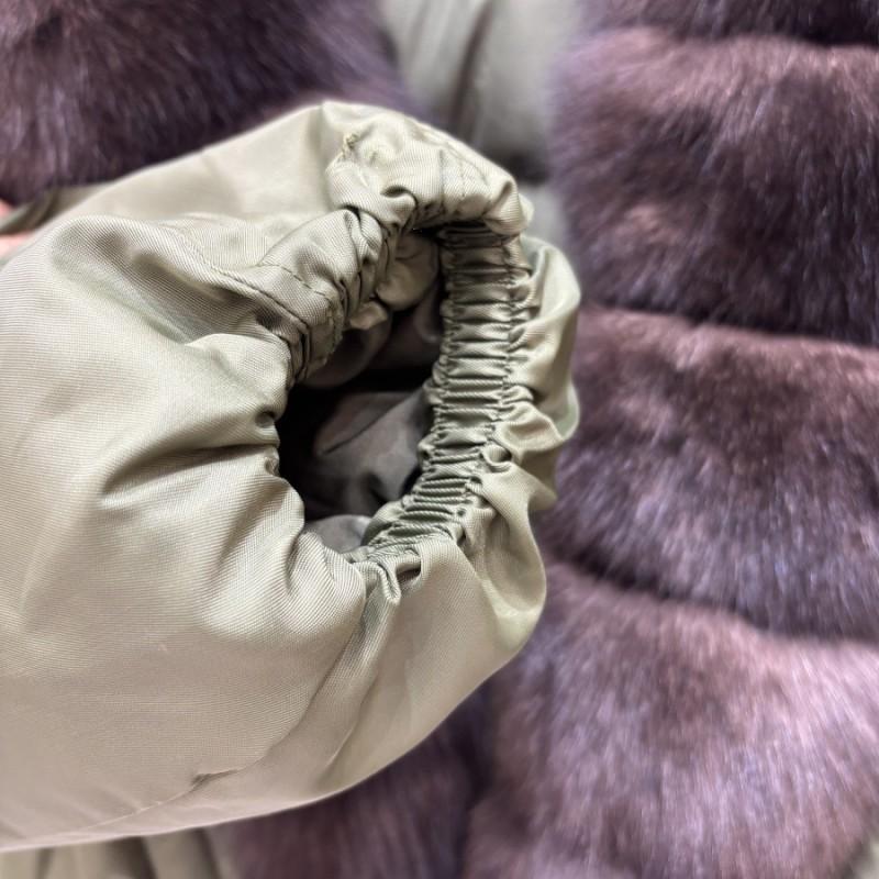 Womens Short Down Coat With Real Fox Fur Collar 90% White Duck Fill V-Neck Mid-Length Winter Outerwear