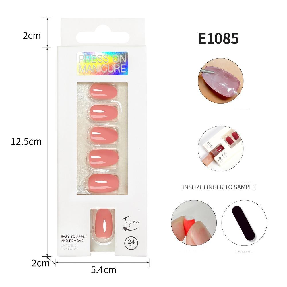 24pcs/Box Full Cover Fake Nails Round Head Nail Tips Women Press On Nails  Manicure Tool