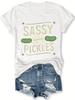 Playful Pickled Cucumber Print T-Shirt | Short Sleeve Crew Neck Casual Top for Women, Spring & Summer, Regular Length