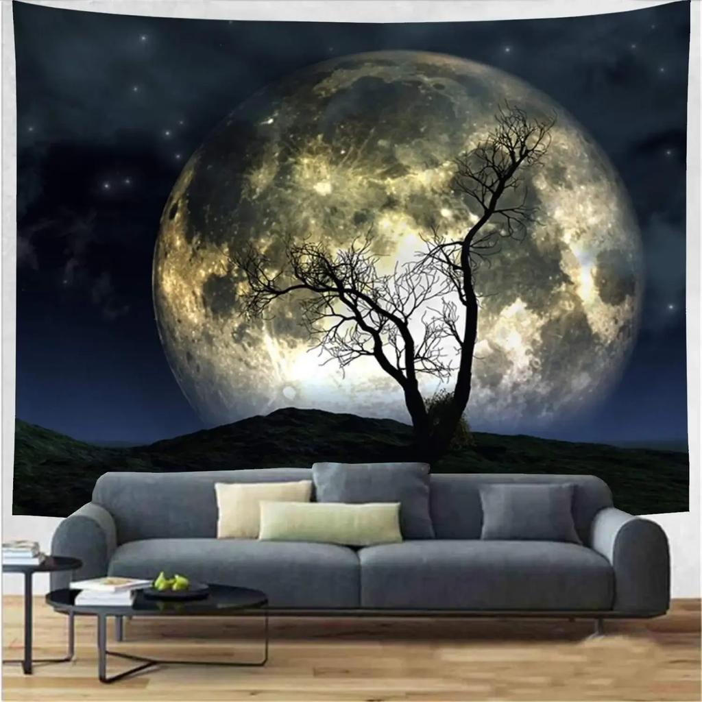 Full Moon Tapestry Galaxy Tree Starry Sky Mystic Psychedelic Art Tapestry bedrooms macrame wall hanging room decor aesthetic