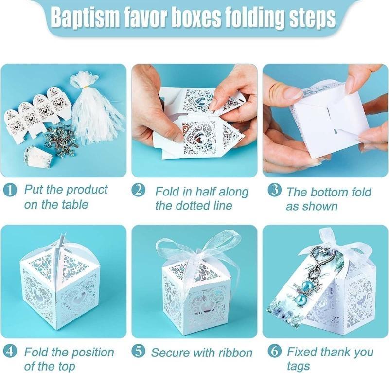 Ensemble de 24 porte-clés Cadeau de Baptême Étiquettes Merci Boîtes pour Baby Shower Mariage