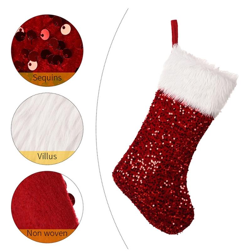 Sparkling Sequin Xmas Sock Sack Gift Bag for Tree Decoration Christmas Ornament
