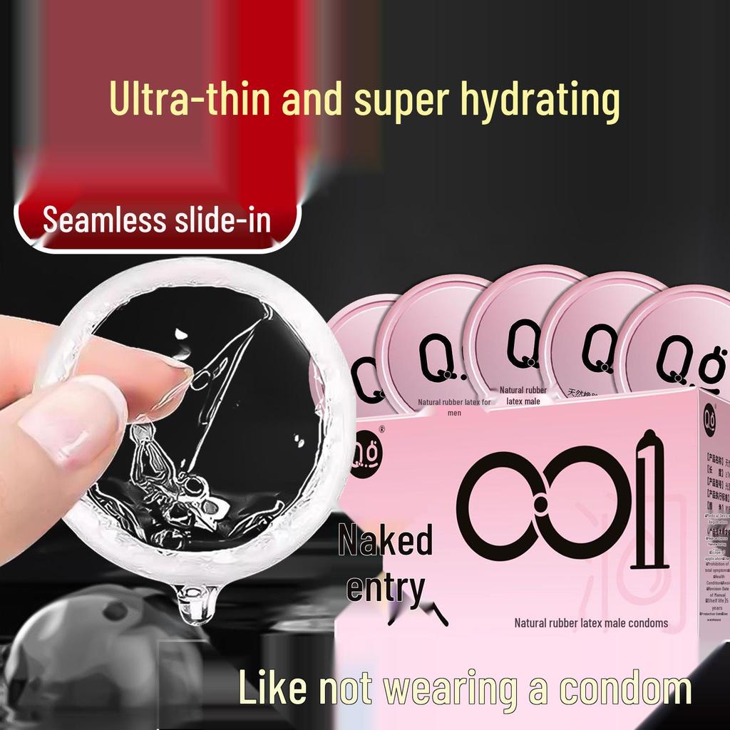 Q Point Ultra-Thin 001 Ribbed Hyaluronic Acid Condom - Long-lasting Male Safety Adult Product.