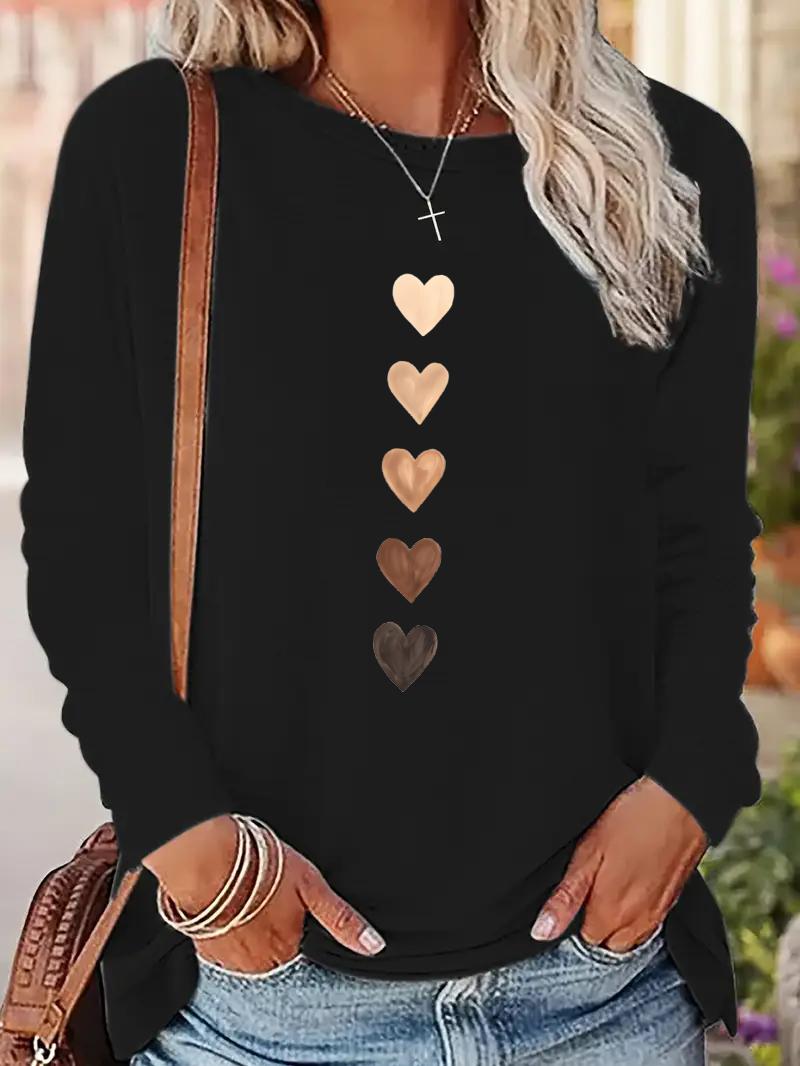 Love Heart Printed Long Sleeve Shirt Vintage T Shirt Women s Print T-Shirt Crew Neck Top Tee Tshirt Casual XL