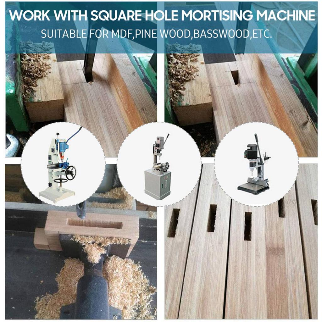 7pcs Square Hole Drill Bit Woodworking Hole Saw Mortising Chisel Steel Drill Bits Set 1/4 inch, 5/16 inch, 3/8 inch, 2/5 inch