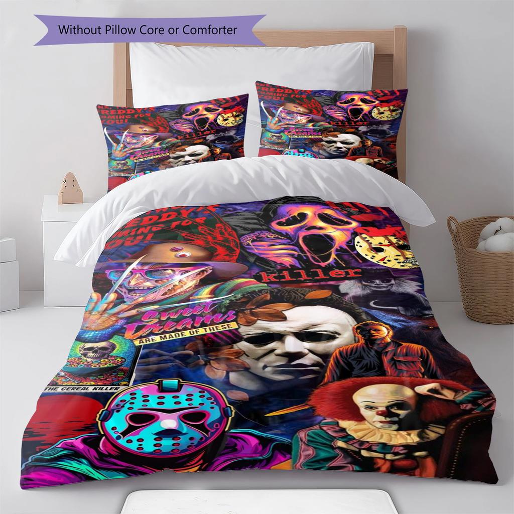 Horror Movie Pattern Bedding Quilt Set Quilt Cover Pillowcase Home Decoration Gift (1 * duvet cover + 2 * pillowcase, without core)