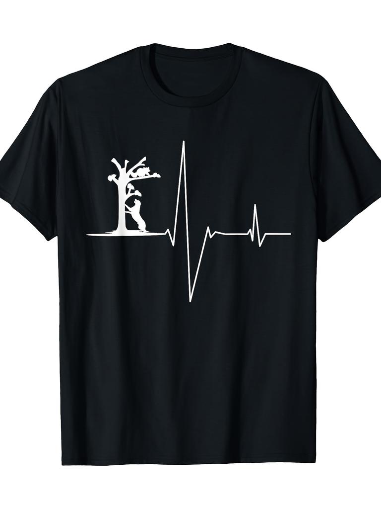 Coon Hunting Dog Tree Climb Heartbeat Graphic TShirt Soft Cotton Casual Short Sleeve Tee
