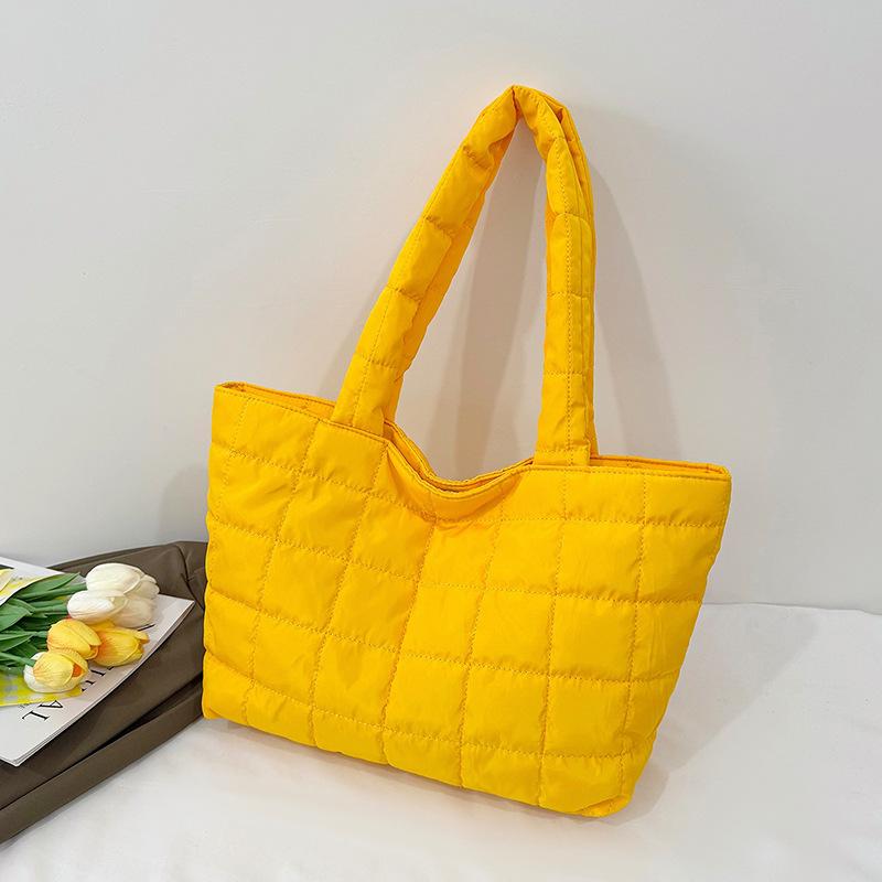 Autumn and Winter Soft Quilted Cotton Clothes Hand Bag Large Capacity Commuting Portable Tote Bag Shoulder Armpit Bag