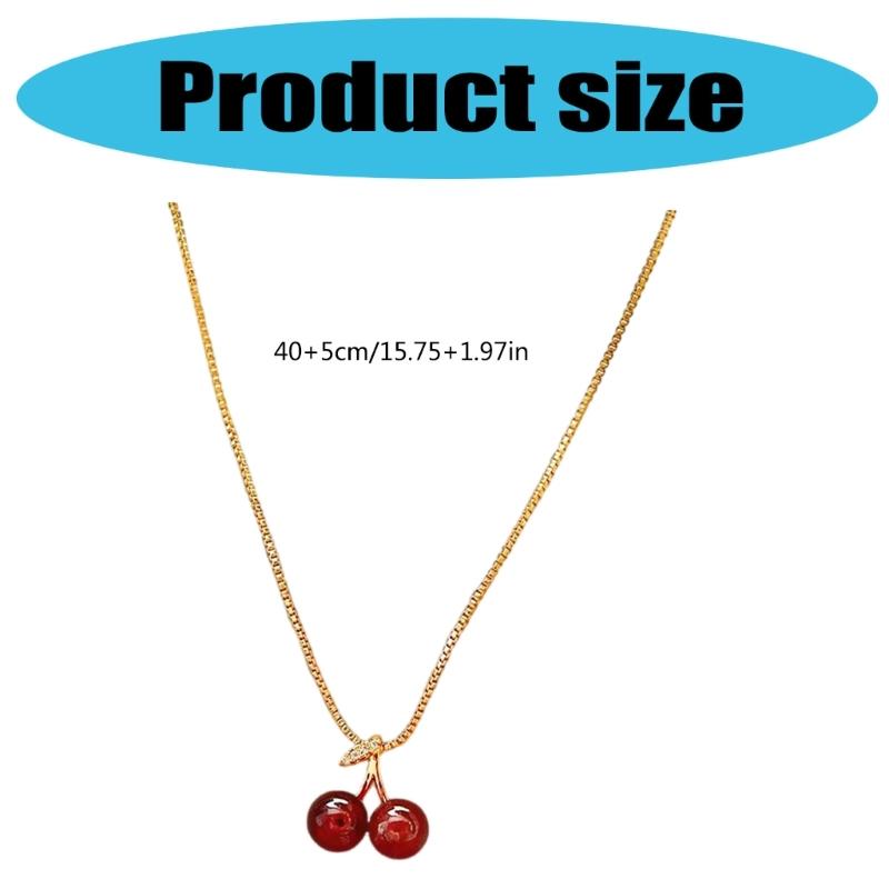 Fashionable Red Cherry Pendant Necklace with 40+5cm Adjustable Chain Lightweight Choker Jewelry Birthday Gift