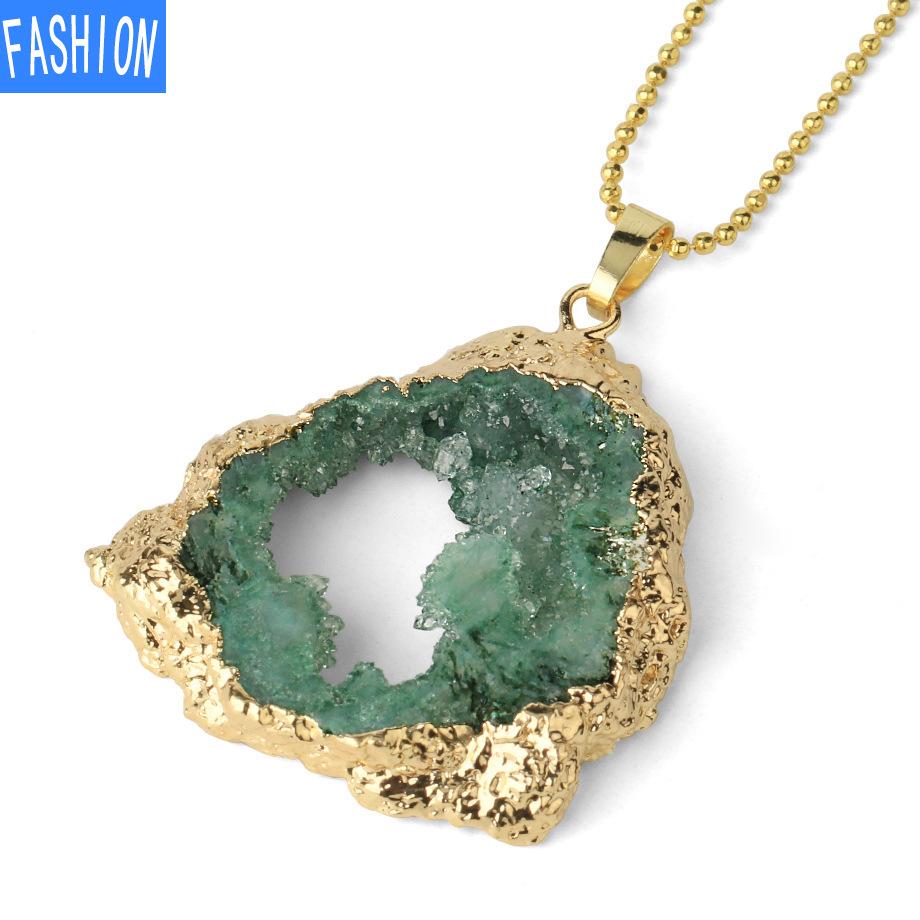 

Ожерелье из натурального камня с хрусталем и бутоном, женское ажурное индивидуальное ожерелье с кристаллами и геометрическим кулоном зелёный