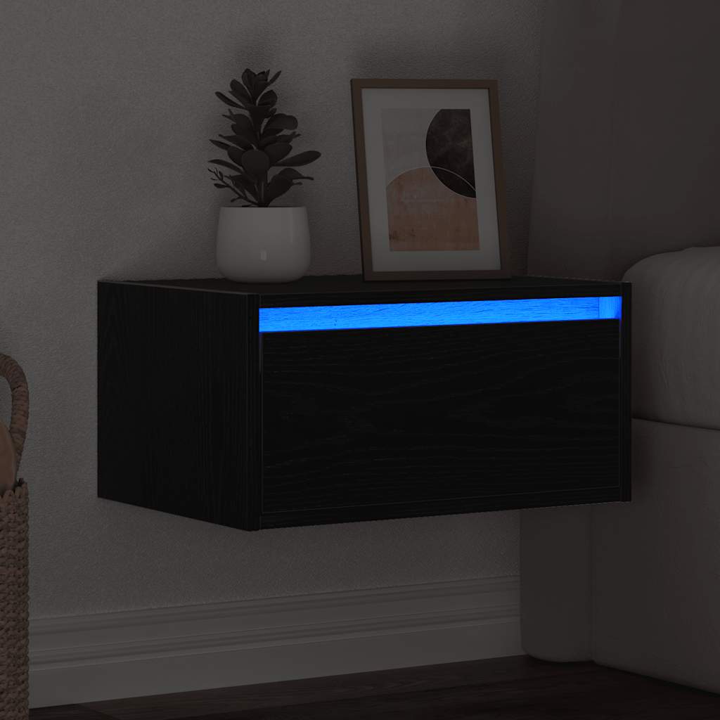 Vidaxl Wisząca Szafka Nocna Z Podświetleniem Led, Czarna Dąb