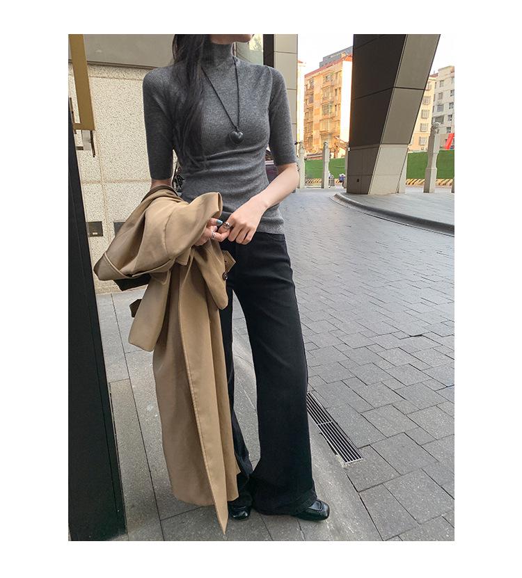 Korean Chic Elegant Half-High Neck Slim Fit Mid-Sleeve Knit Top for Women - 2026 New Arrival