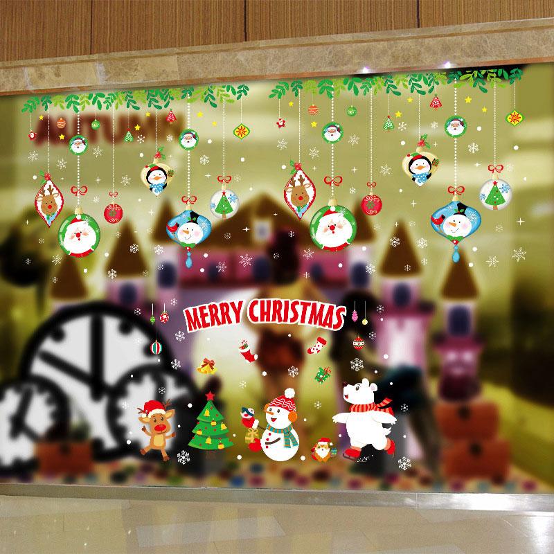 Christmas PVC Clings Stickers For Wall And Window Glass Store Showcase 2025 New Year Merry Xmas Decals Festival Party Decoration