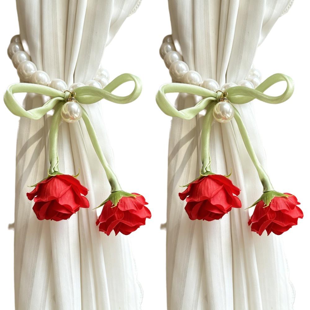 

2PCS Pearl Magnetic Buckle Magnetic Buckle Curtain Tie Portable Curtain Binding Bedroom червоний