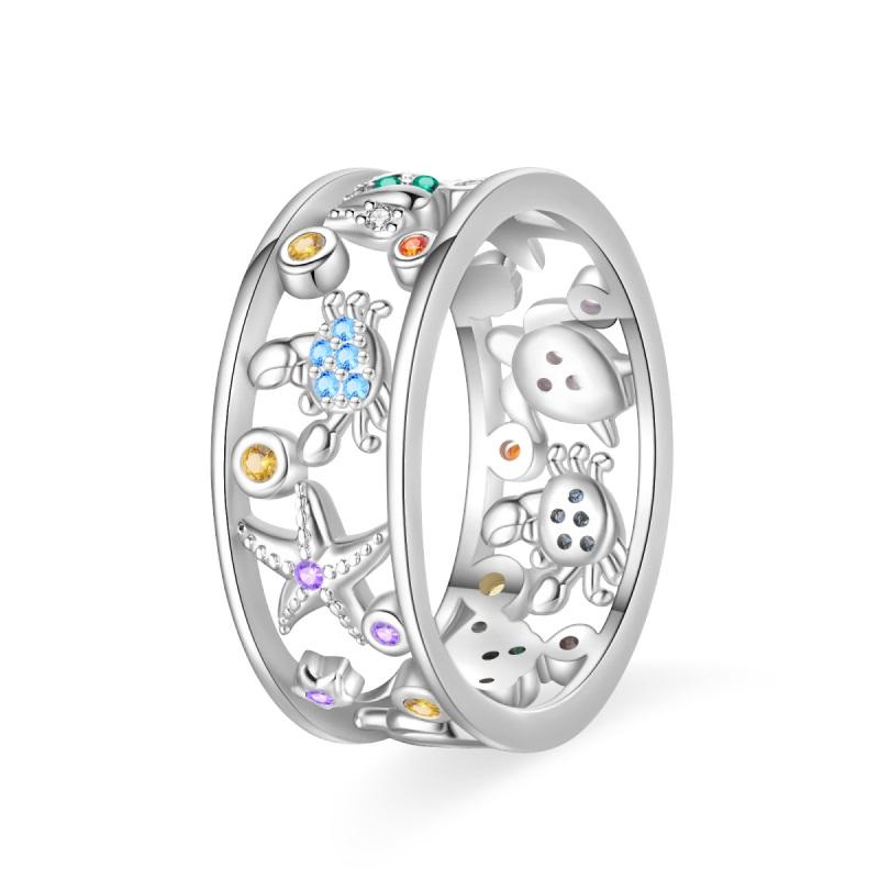 New 100% 925 Silver Fashion Sunflower Sun Moon Wide Rings Classic Heart-Shaped Crown Female Rings Elegant Party Jewelry