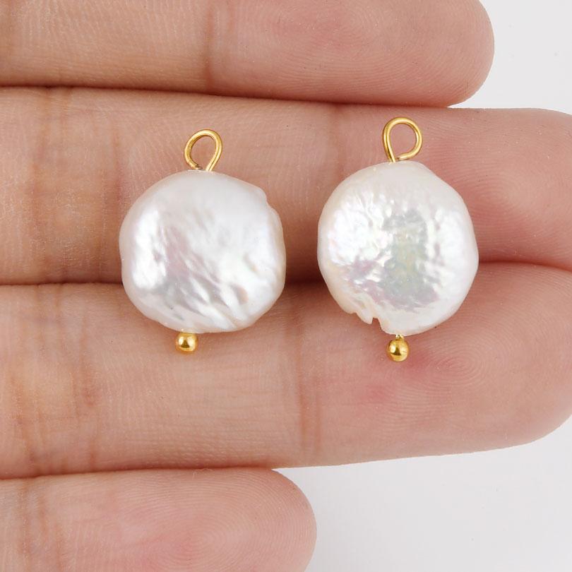 2Pcs Gold Color Ring Real Natural Pearl Charm Pendants For Jewelry Making Earrings Necklace Stainless Steel Findings Accessories