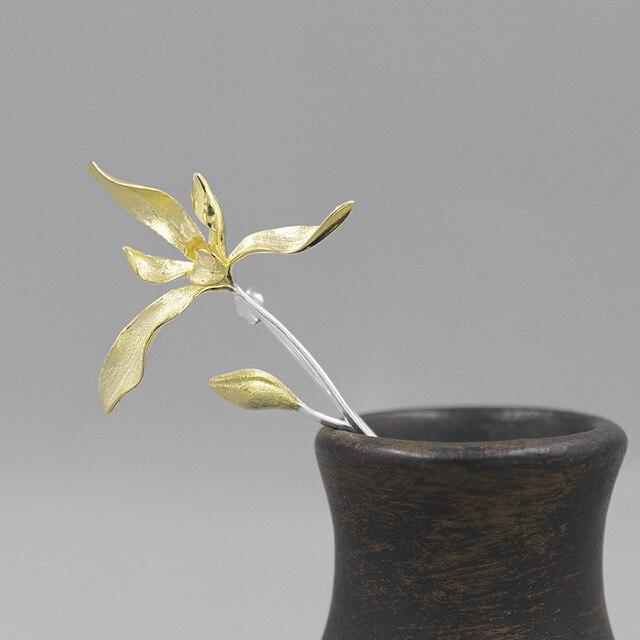 Elegant Orchid Flower Brooches For Women 925 Sterling Silver Office Party Brooch Pins Gifts 