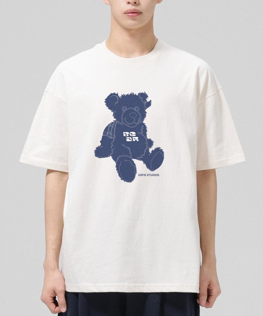 Geulaenpini Stitch Bear Oversized Short Sleeve T-Shirt - Natural Cotton