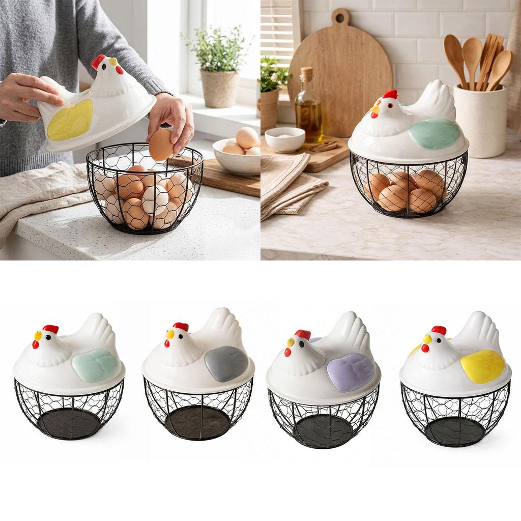 Farmhouse Chicken Egg Basket Mesh Storage Basket for Kitchen Supplies Countertop Rustic Decor
