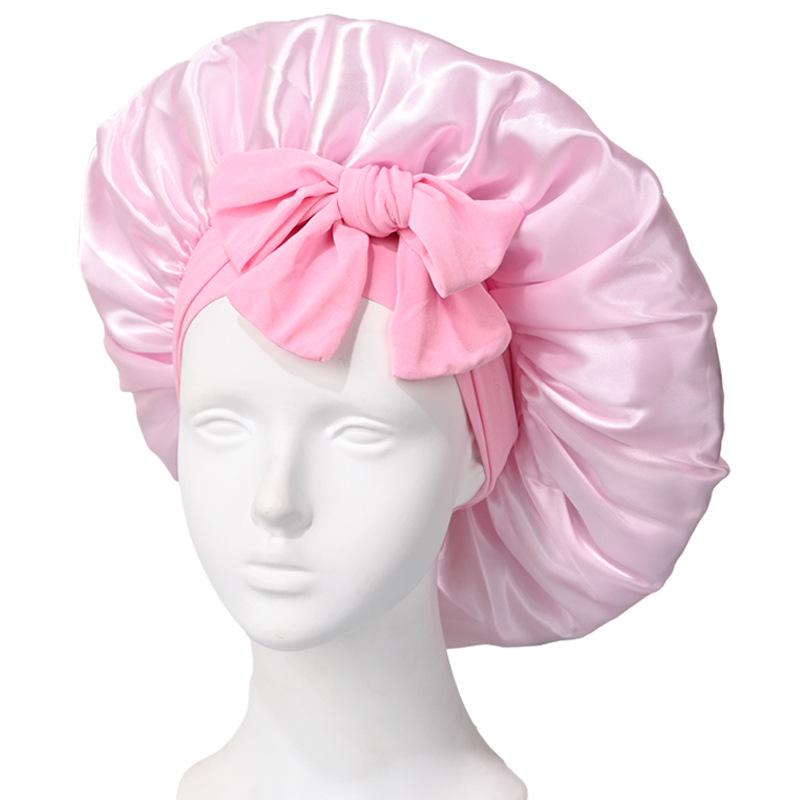 Extra Large Satin Bowknot Sleep Cap for Women's Hair Care