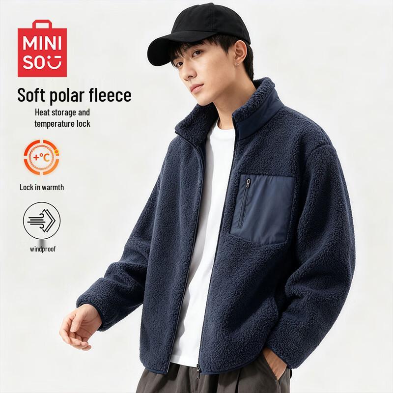

MINISO Men s Thick Warm Fleece Stand Collar Jacket M
