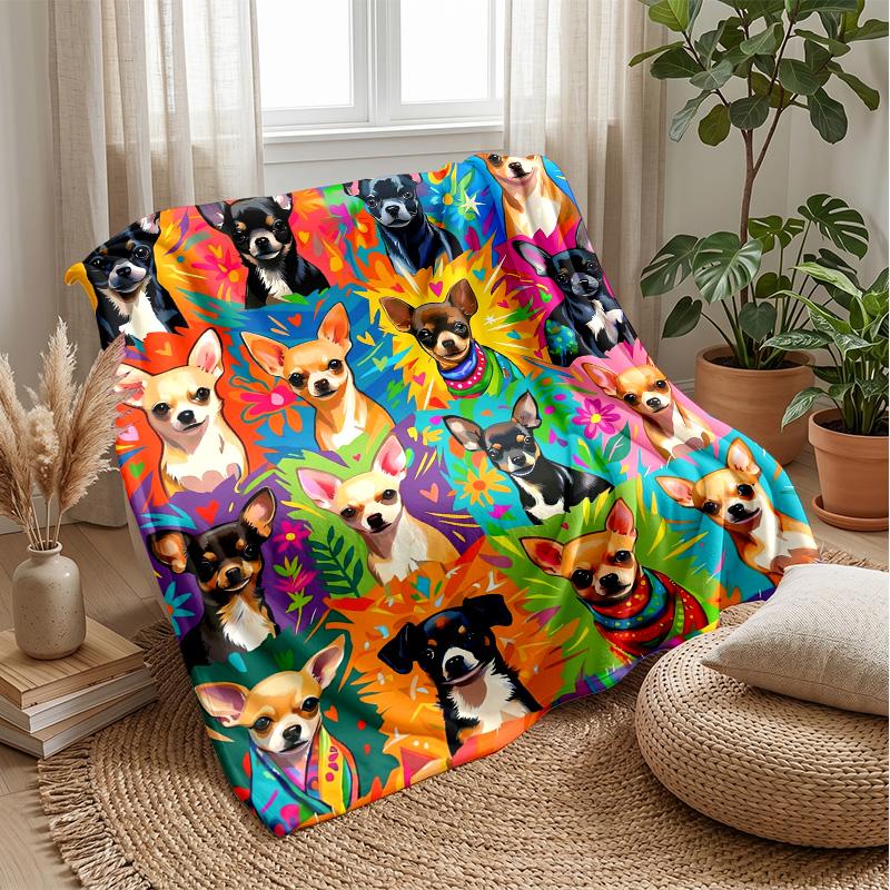 Colorful Canine Celebration blanket Personalized Name Flannel Blanket Soft Cozy Plush Throw for Sofa Bed Lightweight Home Decor