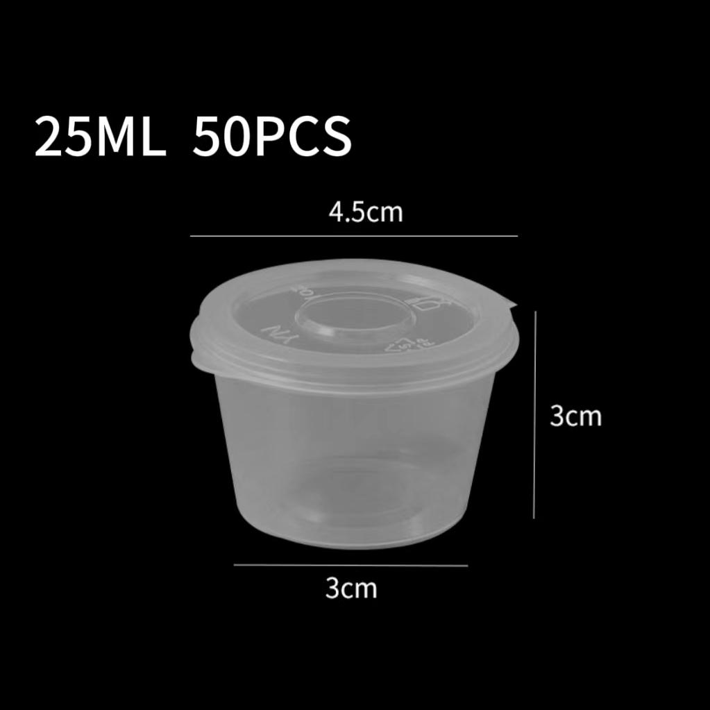 50/100PCS 25ml Disposable Plastic Takeaway Cup Containers Sauce Spices Storage Container Box With Lids Home Kitchen Tools
