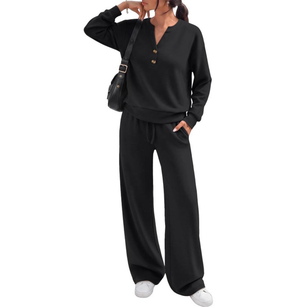 Women's Loose Fit Long Sleeve Top and Wide Leg Pants 2-Piece Tracksuit for Casual Workout