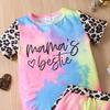 Girls' Summer Tie-Dye Leopard Print Patchwork Two-Piece Outfit