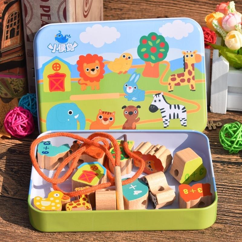 Little Migratory Bird Beaded Cartoon Iron Box, Wooden Bead Threading Educational Toys, Boys and Girls Play House Toys