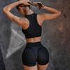 Black Breathable Yoga Set Women Mesh Sports Set 2 Pieces Gym Suits Push Up Bra+High Waist Shorts Sportwear