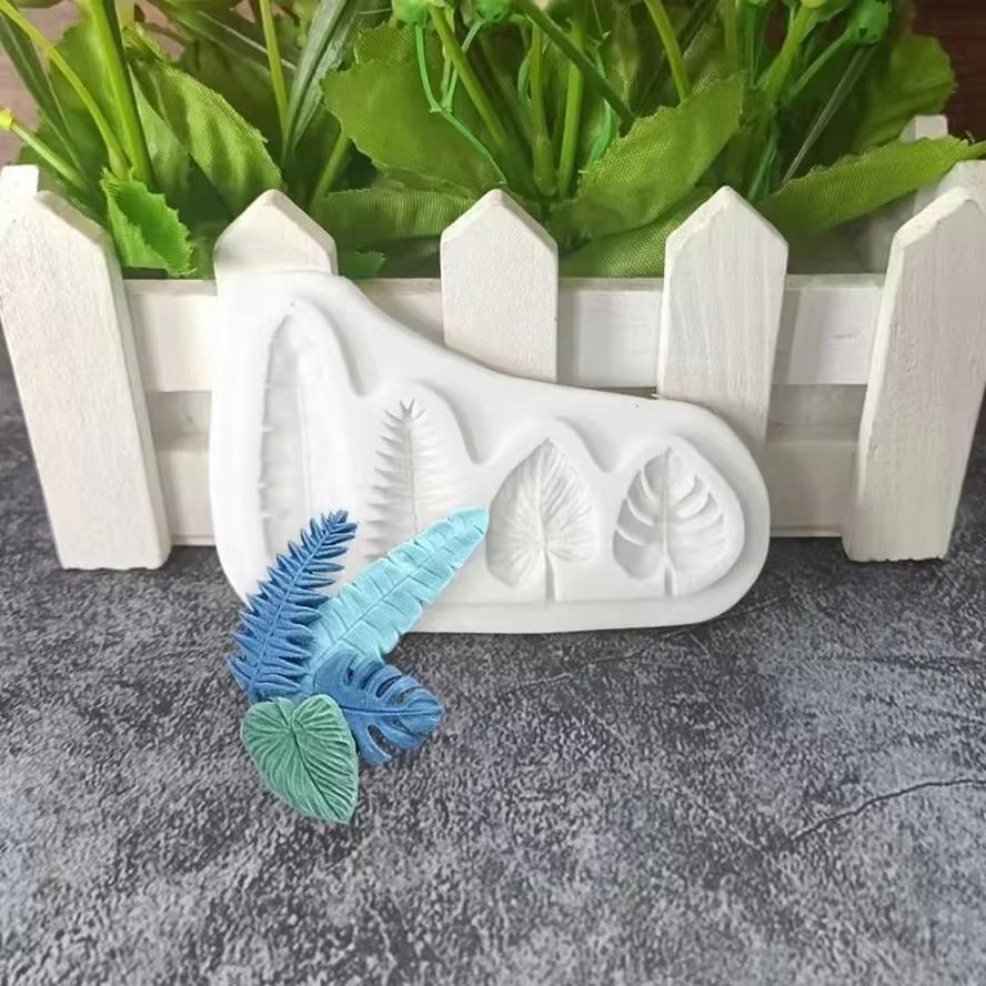 1 Pcs 4-Grid Tropical Leaf Turtle Back Leaf Banana Leaf Silicone Mold Kitchen Baking Cake Decoration Mold Chocolate Candy Mold