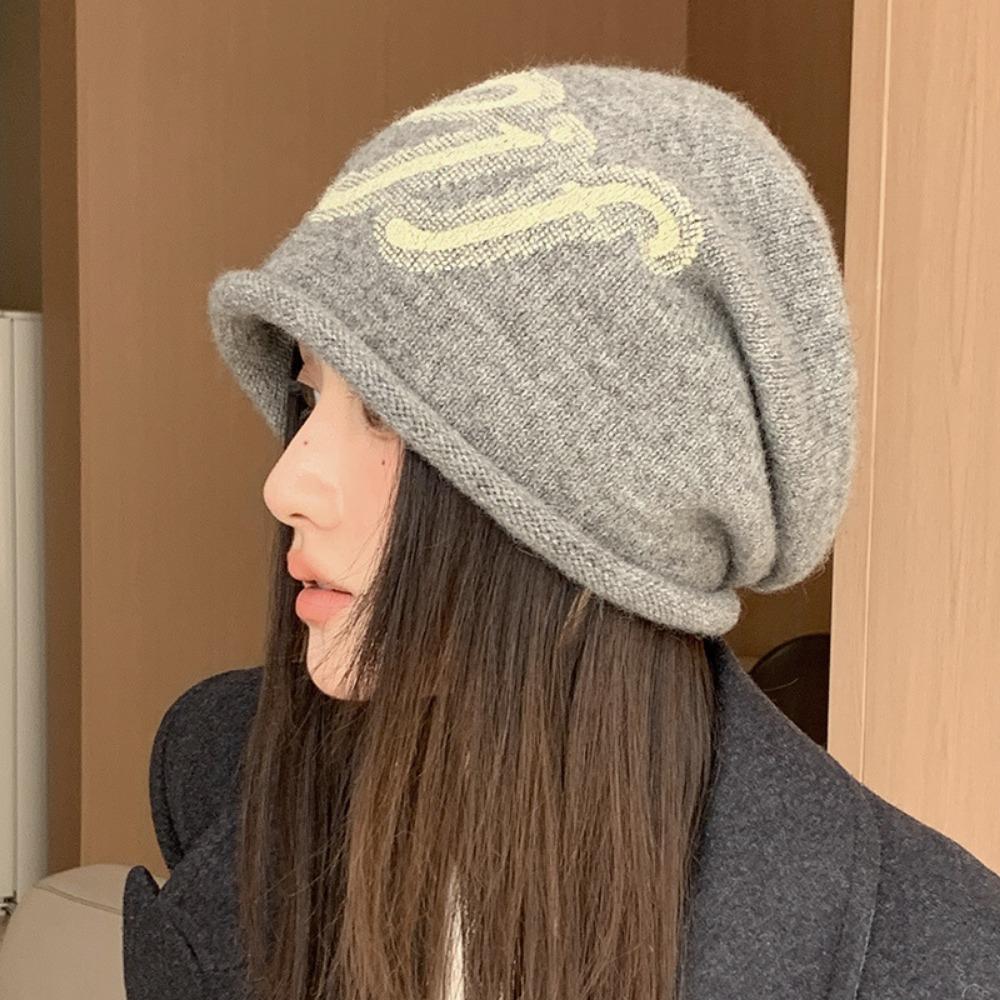 Autumn Winter Warm Lazy Cap Knitted Small Face Cold Hat Retro Slouchy Beanie Cap  Wrap Head Cap