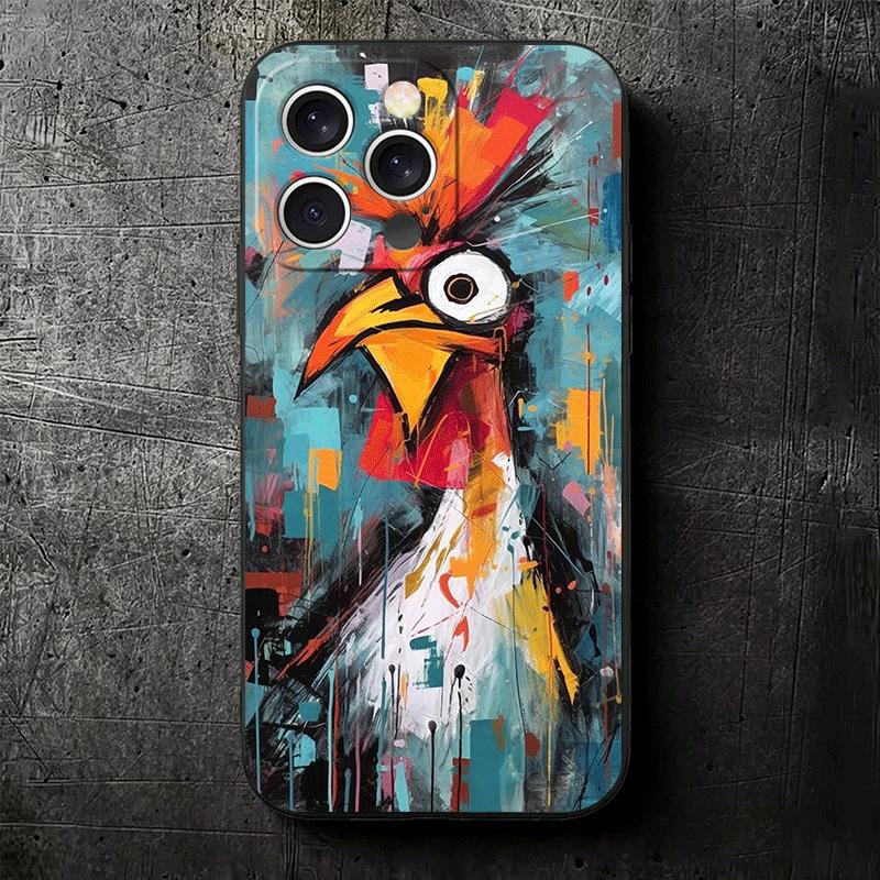 Chicken Hen Rooster Soft Phone Case for iPhone 16 16E 17 Air 15 Pro Max 14 Plus 13 Mini 11 12 7 Black Cover Back Shell