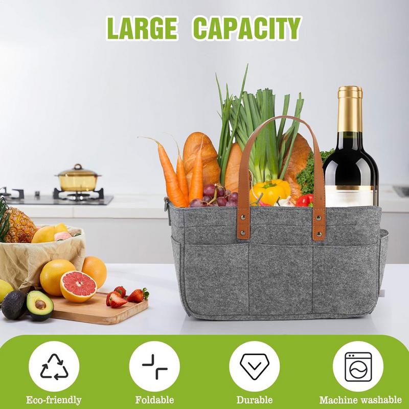 Felt Storage Bins Large Portable Market Basket With Shoulder Strap Home & Kitchen Organization For Foraging Food Family Picnic