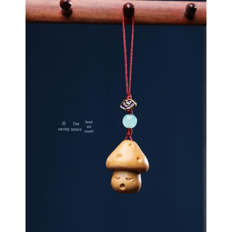 Rosewood & Boxwood Sandalwood Mushroom Carving Pendant Keychain - Cute, Fun, Healing Design for Couples